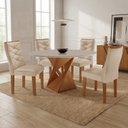 Ver imagem 1 de Mesa de Jantar Redonda com 4 Cadeiras MDF Barcelona Casuá Cinamomo Off White Suede Pena