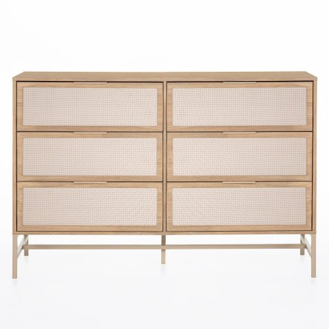 Cômoda Square 6 Gavetas 138 Cm X 45 Cm Tauari/dourado - Telinha Rattan