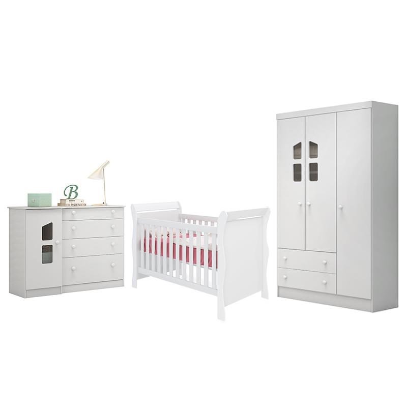 Dormitório Infantil Baby Amore Guarda Roupa, Cômoda e Berço Branco ...