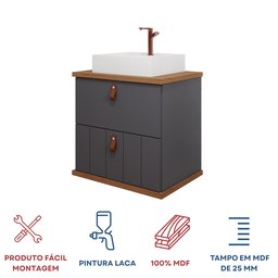 Gabinete Suspenso com Cuba 60cm Poli Espresso Móveis - 8
