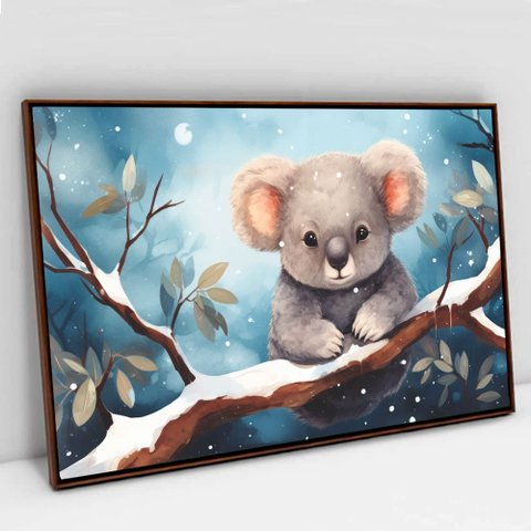 Quadro Decorativo Baby Coala em Tela Canvas Tacolado Moldura Flutuante 4,5cm Madeira 80 X 120cm