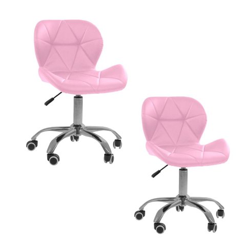 Kit 2 Cadeiras Office Eiffel Slim Giratória Base Cromada com Rodízios e Ajuste de Altura