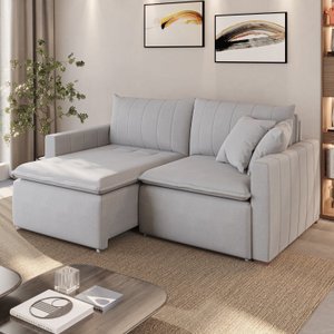 Sofá Cama Retrátil em Madeira Eucalipto e Linho 210cm Uruguai