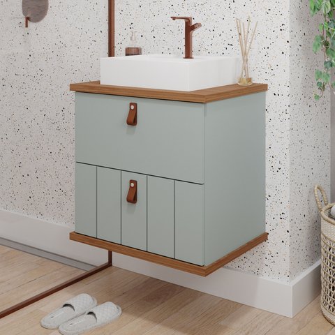 Gabinete Suspenso com Cuba 60cm Poli Espresso Móveis Verde/Pistache