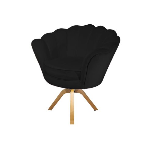 Poltrona Decorativa Pétala Base Giratória Madeira Suede Preto Ms Decor