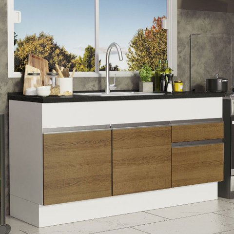Balcão de Pia Armário de Cozinha 150 Cm 2 Portas e 2 Gavetas (sem Tampo e Pia) Branco/rustic Glamy M