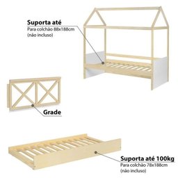 Bicama Solteiro Infantil Reversível com Grade Casinha Garden Casatema - 5