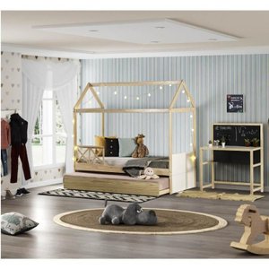 Bicama Solteiro Infantil Reversível com Grade Casinha Garden Casatema