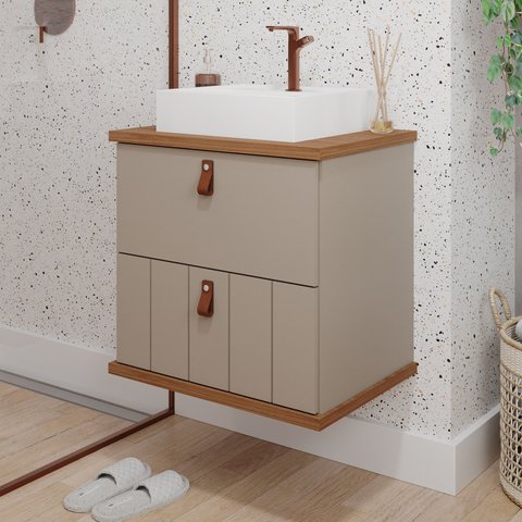 Gabinete Suspenso com Cuba 60cm Poli Espresso Móveis Bege/Cappuccino