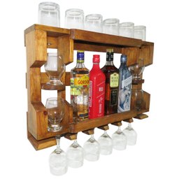 Bar Adega de Parede em Madeira Rústica Pinus para 4 Garrafas e 6 Taças - 6