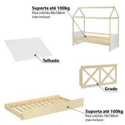Bicama Solteiro Infantil Reversível com Grade e Telhado Casinha Garden Casatema - 5