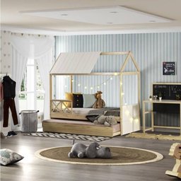 Bicama Solteiro Infantil Reversível com Grade e Telhado Casinha Garden Casatema - 2