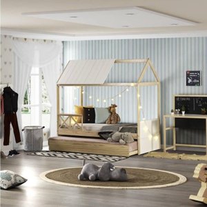 Bicama Solteiro Infantil Reversível com Grade e Telhado Casinha Garden Casatema