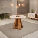Ver imagem 1 de Mesa de Jantar Tampo Redondo Chanfrado Curvo Dj Móveis Kiara Freijó Off White