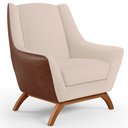 Ver imagem 1 de Poltrona Decorativa Base em Madeira Juliet D02 Courissímo Marrom B-38 Linho Bege C-107 - Lyam Decor