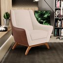 Ver imagem 2 de Poltrona Decorativa Base em Madeira Juliet D02 Courissímo Marrom B-38 Linho Bege C-107 - Lyam Decor