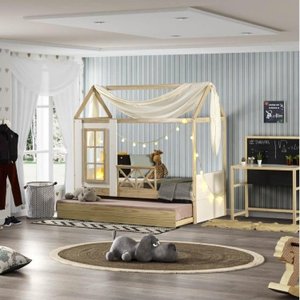 Bicama Solteiro Infantil Reversível com Grade e Janela Casinha Garden Casatema