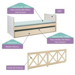 Bicama Solteiro Infantil Garden com Grades Casatema - 3