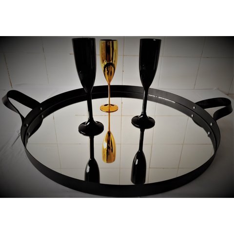 Bandeja Adnet Decorativa Redonda 500x3Mm Preto C Alça Preta