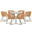 Ver imagem 1 de Mesa com 6 Cadeiras de Jantar Roma 120cm e Noronha em Alumínio Fendi Corda Náutica Estofado 7 Trama