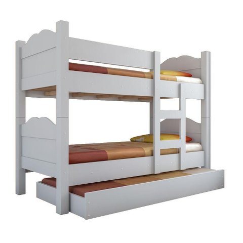 Beliche Madrid com Grades de Proteção e Cama Removível - Branco com 2 Colchões