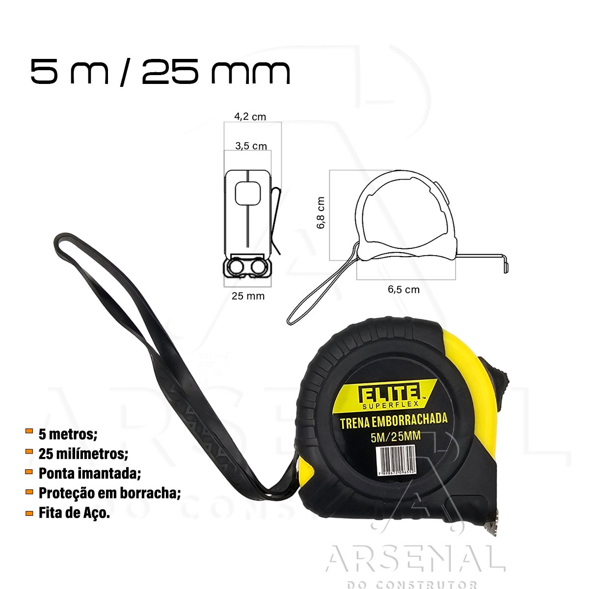 Kit 5 Trenas Emborrachadas 5m 25mm Ponta Imantada Elite - 2