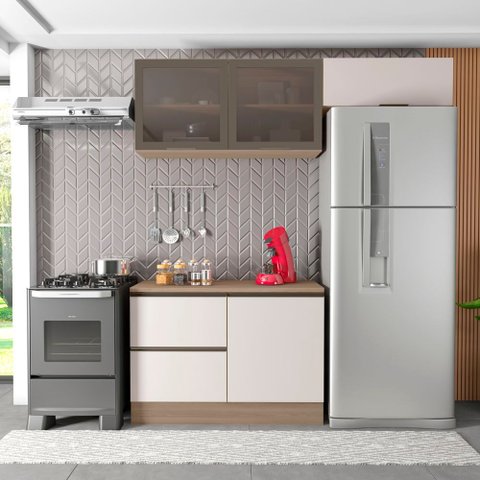 Cozinha Compacta Moderna 3 Peças com Tampo 200cm Etna Poliman Móveis