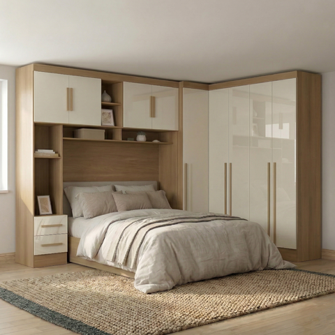 Guarda Roupa Casal Modulado 3 Peças 9 Portas 5 Gavetas com Cabeceira 100% MDF Smart Cinamomo/Off Whi