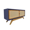 Ver imagem 1 de Rack Sala Tv até 50 Polegadas Ricco 113 Cm Laca Portas Palhinha Azul Gloss