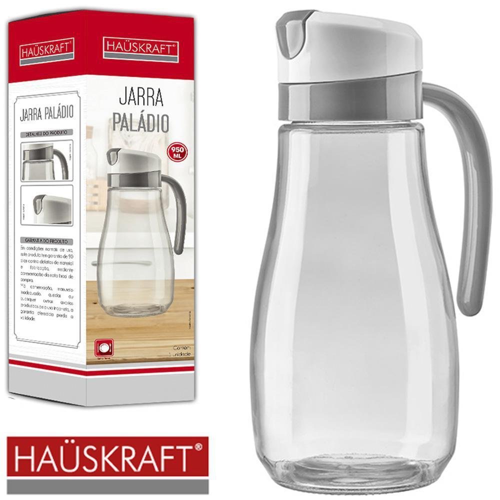 Jarra de Vidro Paladio Cinza com Tampa e Alca de Plastico Hauskraft 950ml na Caixa