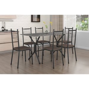 Conjunto Sala de Jantar Tubular Mesa Brasilia com 6 Cadeiras New Lisboa
