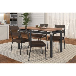 Conjunto Sala de Jantar Tubular Mesa Copenhague com 4 Cadeiras Atenas 