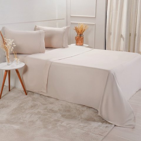 Jogo de Cama Casal Serenitá 4 Pçs Bordado Festonê 138x188x30cm Machiatto