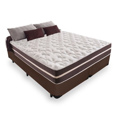 Cama Box Queen 158 Tecido Sintético Marrom com Colchão Little Angel - Bello Box - Mola Superlastic