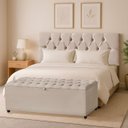 Ver imagem 1 de Cabeceira Solteiro Paris Estofada Painel com Recamier Baú 80cm para Cama Box Bege - Arkell