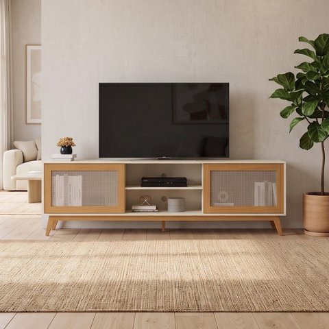 Rack para TV até 75 Polegadas MDF 218cm Pés em Madeira Maciça Denver Yescasa Cinza