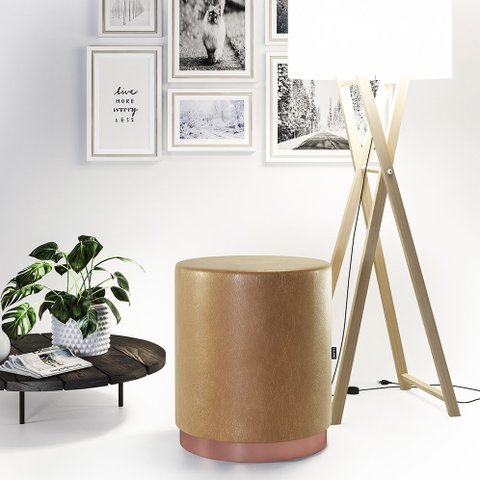 Banco Puf Estofado Redondo Decorativo Viena Amarula Adz