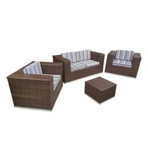 Conjunto Sofá para Jardim Quadrado Fibra Sintética -Sofá 2 Lugares 2 Poltronas e Mesa Centro - Tecid