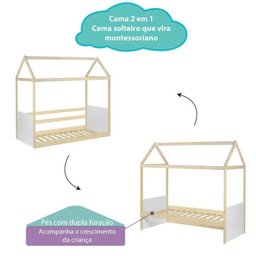 Bicama Solteiro Infantil Reversível Telhado Completo Casinha Garden Casatema - 4