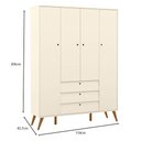 Ver imagem 2 de Guarda Roupa Infantil Retro Gold 4 Portas Off White Eco Wood - Matic