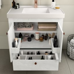 Gabinete Para Banheiro 2 Portas 1 Gaveta 80cm Valência Cristal  - 2