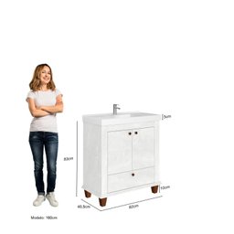 Gabinete Para Banheiro 2 Portas 1 Gaveta 80cm Valência Cristal  - 5