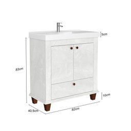 Gabinete Para Banheiro 2 Portas 1 Gaveta 80cm Valência Cristal  - 4