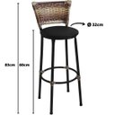 Ver imagem 2 de Kit 4 Banquetas Médias Preta com Encosto Junco Capuccino Assento Preto