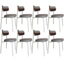 Ver imagem 1 de Kit 08 Cadeiras Estofada para Sala de Jantar Astrid Branco C01 Linho Cinza Courino Whisky - Lyam Dec