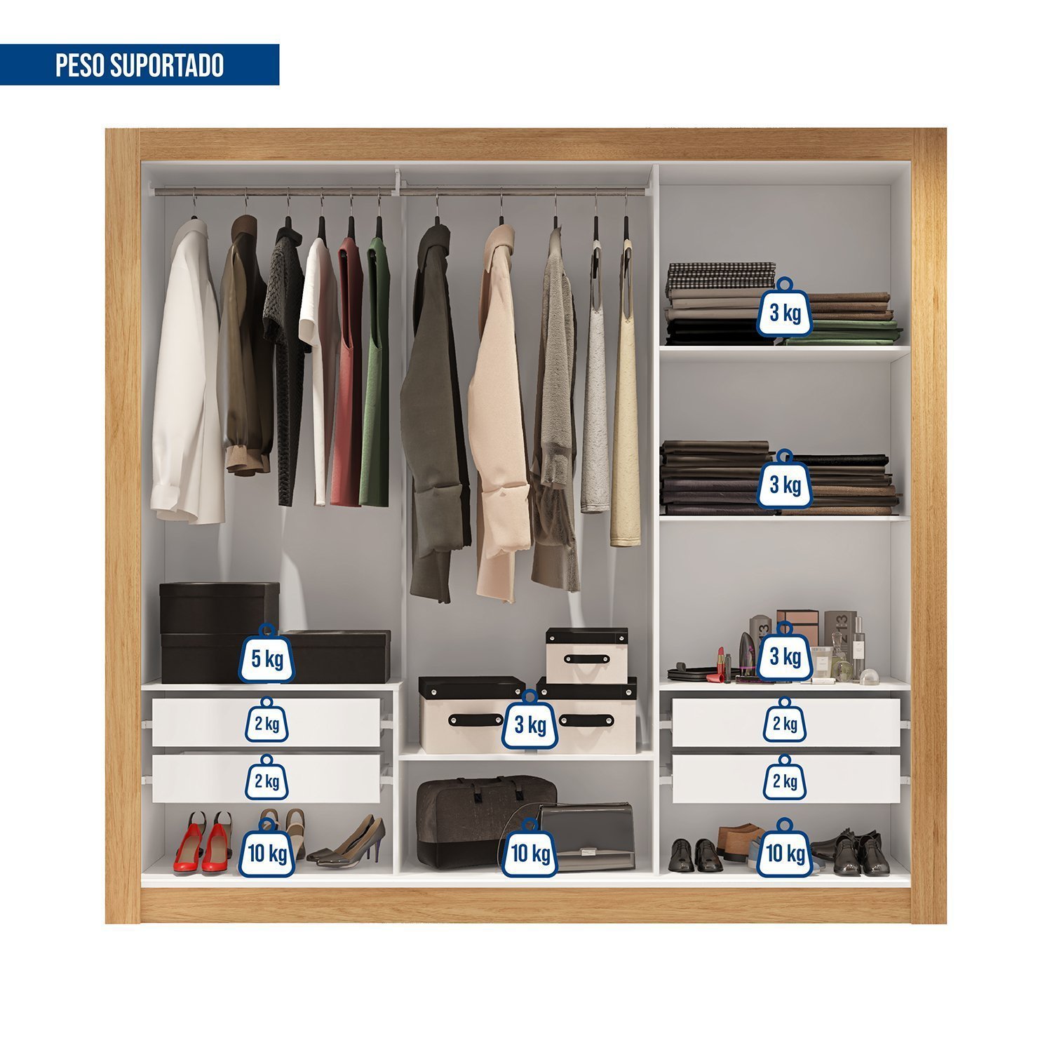 Guarda Roupas Casal 3 Portas 4 Gavetas com Pés Quito Espresso Móveis - 6