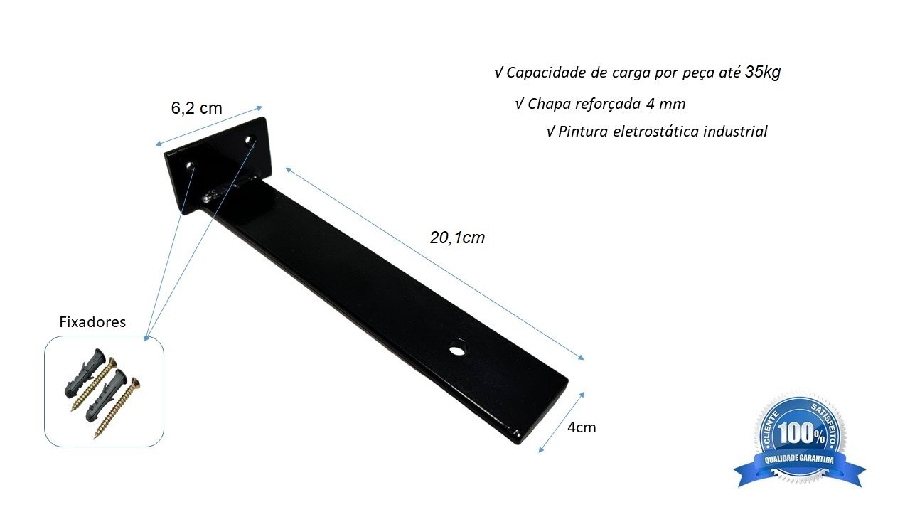 Mão Francesa 20cm Reforçada Invisível Suporte Invertida Aço - 2