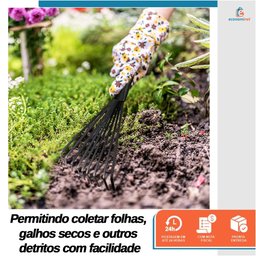 Ancinho Rastelo Ferramenta Jardinagem com Cabo para Jardim Limpar Grama 400mm - Starfer - 5