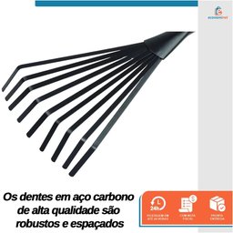 Ancinho Rastelo Ferramenta Jardinagem com Cabo para Jardim Limpar Grama 400mm - Starfer - 2