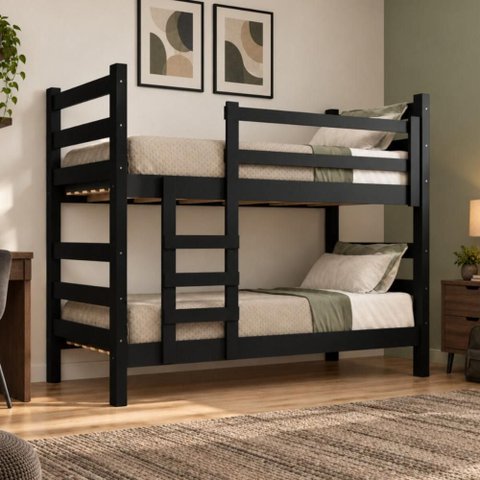 Beliche Madeira Maciça - Vira 2 Camas - para Colchão 78/88x188cm Multimóveis CR35683 Preto
